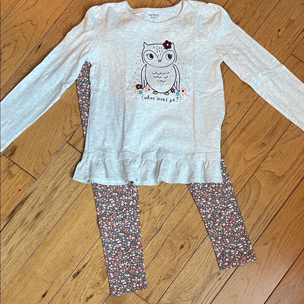 Carter's White Tee with Purple Owl Design